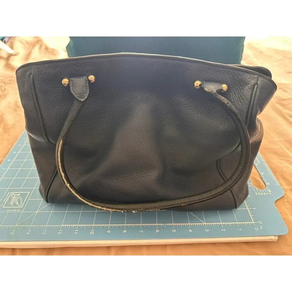 Kate Spade Cobble Hill Leslie Large Leather Purse Tote Navy Blue Gold Hardware